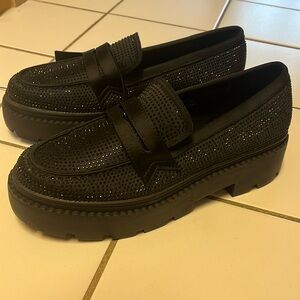 Forever 21 Sparkly Chunky Platform Black Loafer